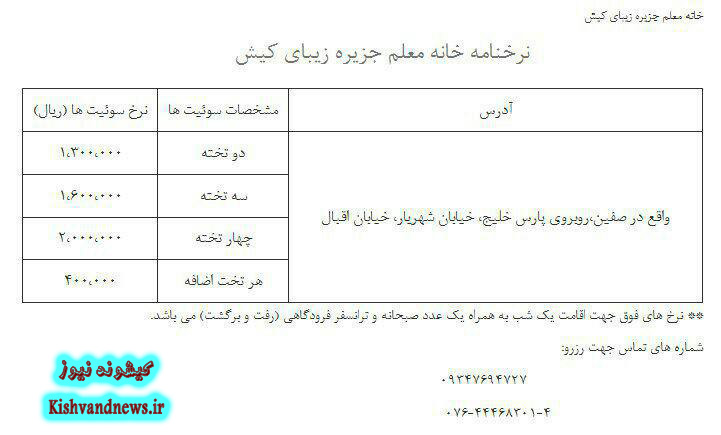 خانه معلم در جزیره کیش راه اندازی شد + لیست قیمت خانه معلم در جزیره کیش راه اندازی شد + لیست قیمت